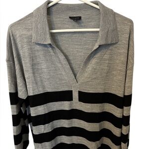 Talbots Gray and Black Merino Striped Sweater